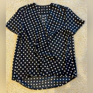 Ann Taylor Short Sleeve Black & Tan Blouse